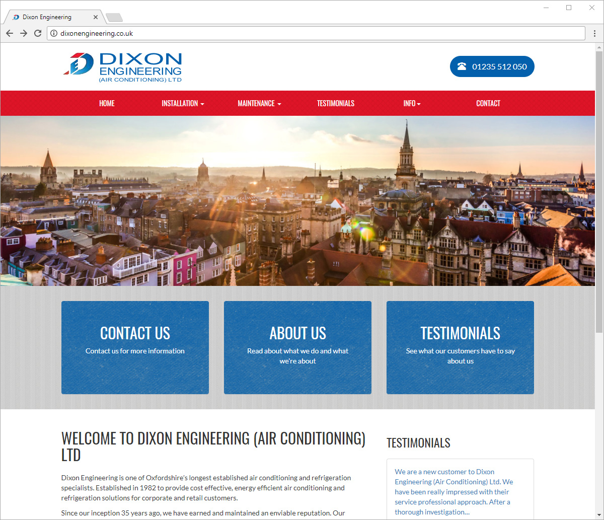 Computer screen preview of Dixon Engineering website