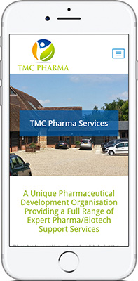 Mobile phone screen preview of TMC Pharma website