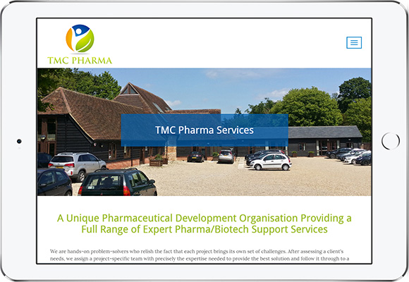 Tablet screen preview of TMC Pharma website